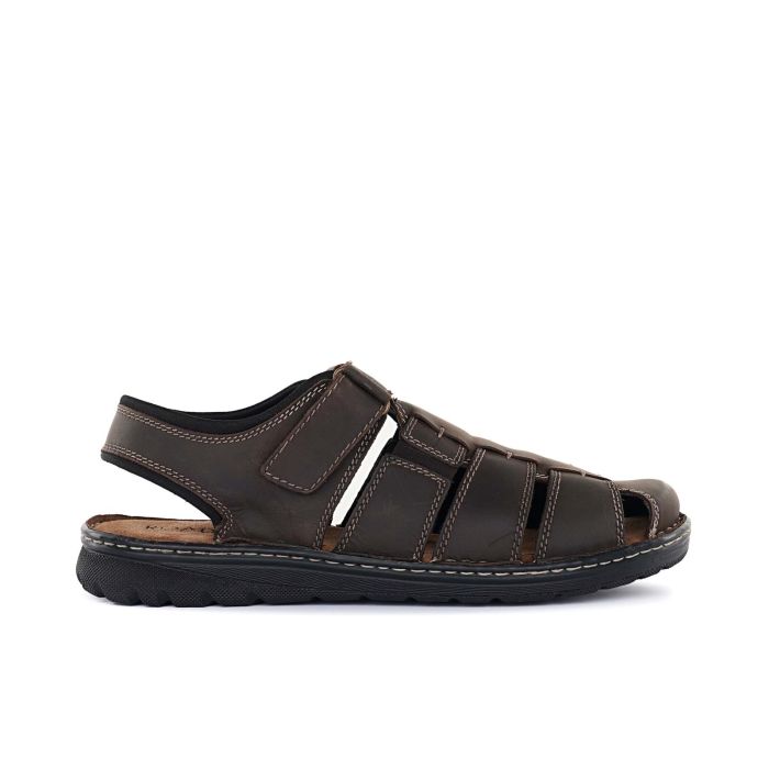 Sandali marroni chiusi da uomo in pelle con cuciture