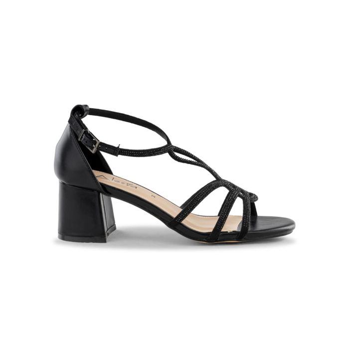 Sandali neri Alesya da donna con tacco medio largo con cinturino con strass