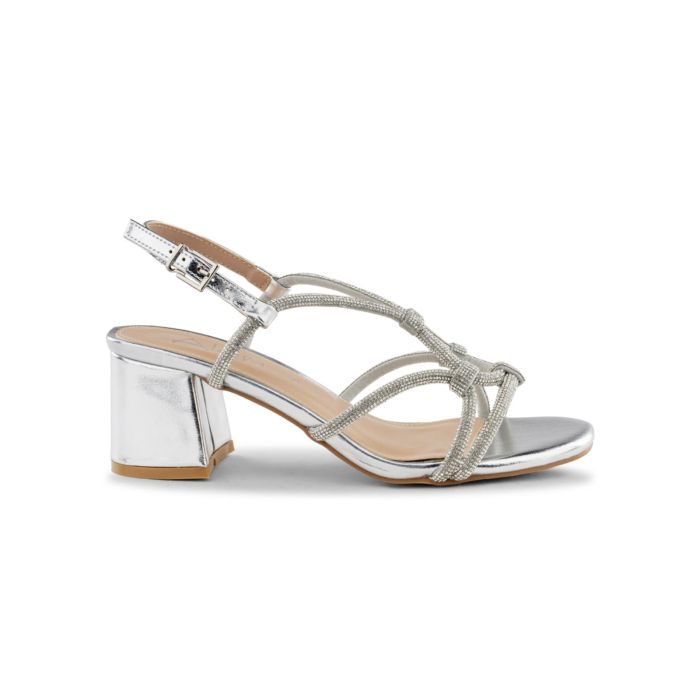 Sandali argento Alesya da donna con tacco medio largo e strass