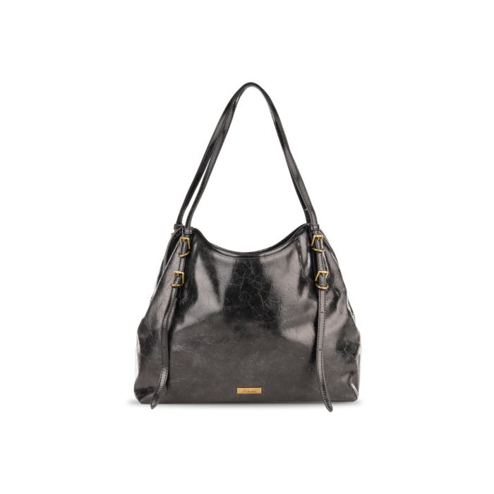 Borsa nera da donna con manici con fibbie