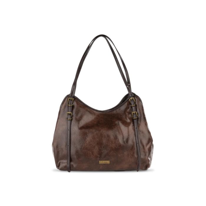 Shopper marrone da donna con manico con fibbie