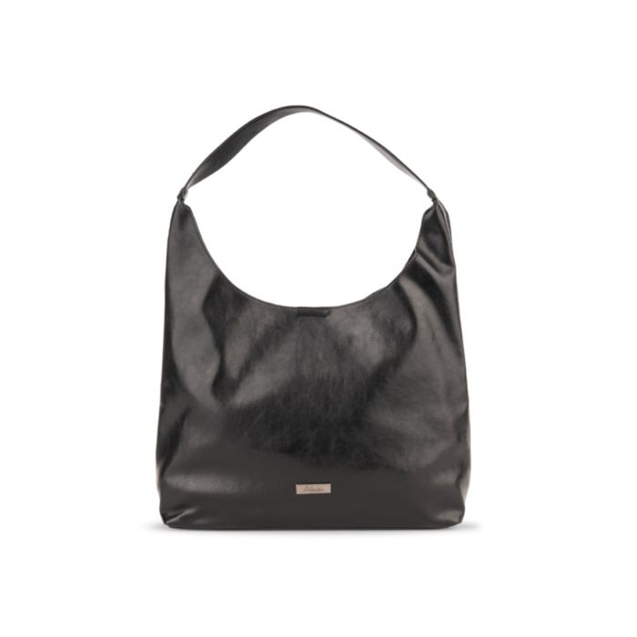 Borsa a mano nera da donna con logo frontale