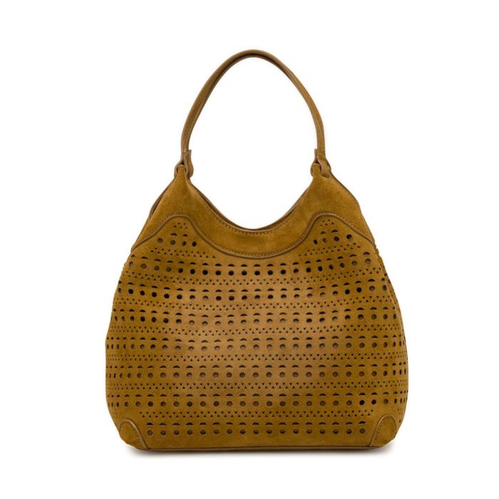 Borsa a spalla marrone traforata Alesya da donna