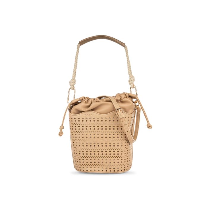 Secchiello beige Alesya da donna con tracolla in corda