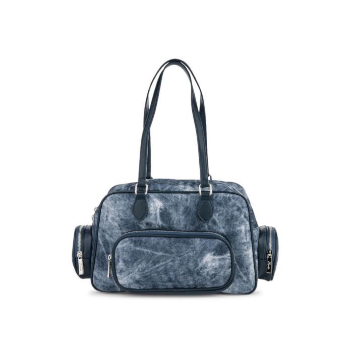 Borsa blu effetto denim Alesya con tasche laterali