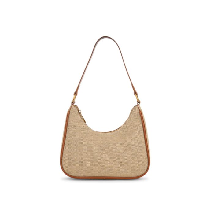 Borsa beige Alesya da donna con maxi inserto in tessuto e bordi a contrasto