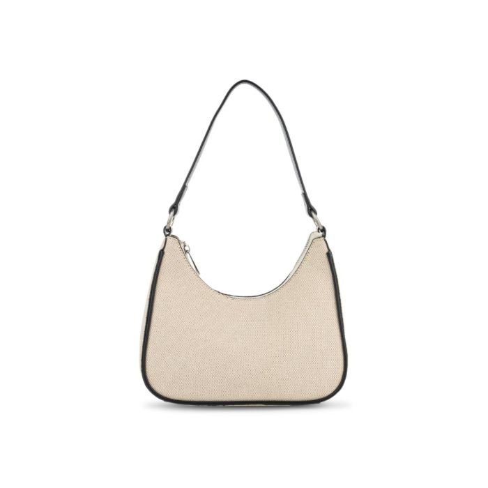 Borsa beige e nera Alesya da donna con maxi inserto in tessuto e bordi a contrasto