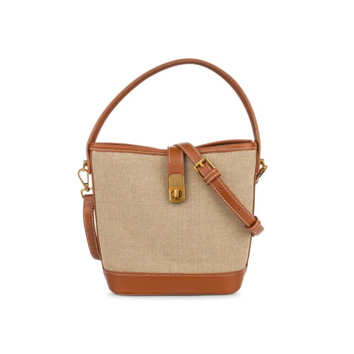 Secchiello beige Alesya da donna con tracolla removibile e dettagli a contrasto