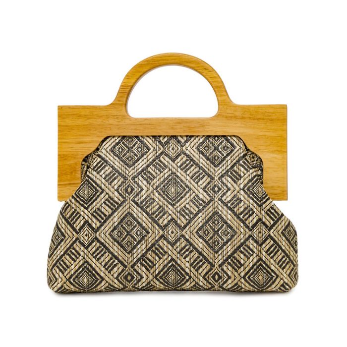 Borsa a mano nera e beige Alesya da donna con manico rigido e fantasia etnica