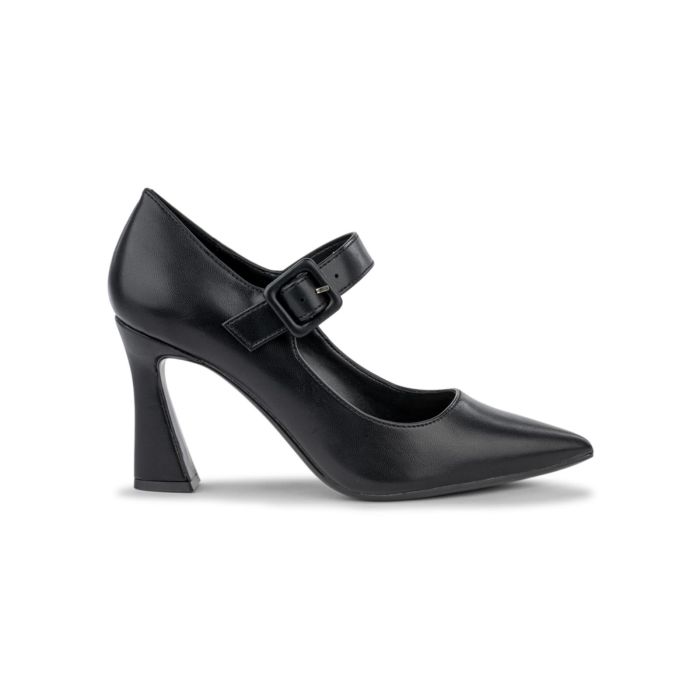 Decolletè nere a punta da donna con cinturino e tacco alto