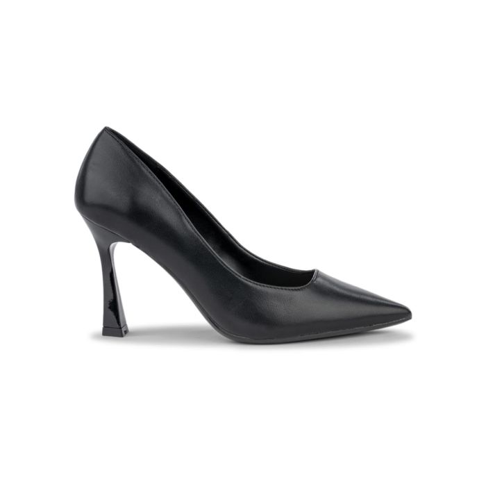 Decolletè nere a punta da donna con tacco alto a rocchetto