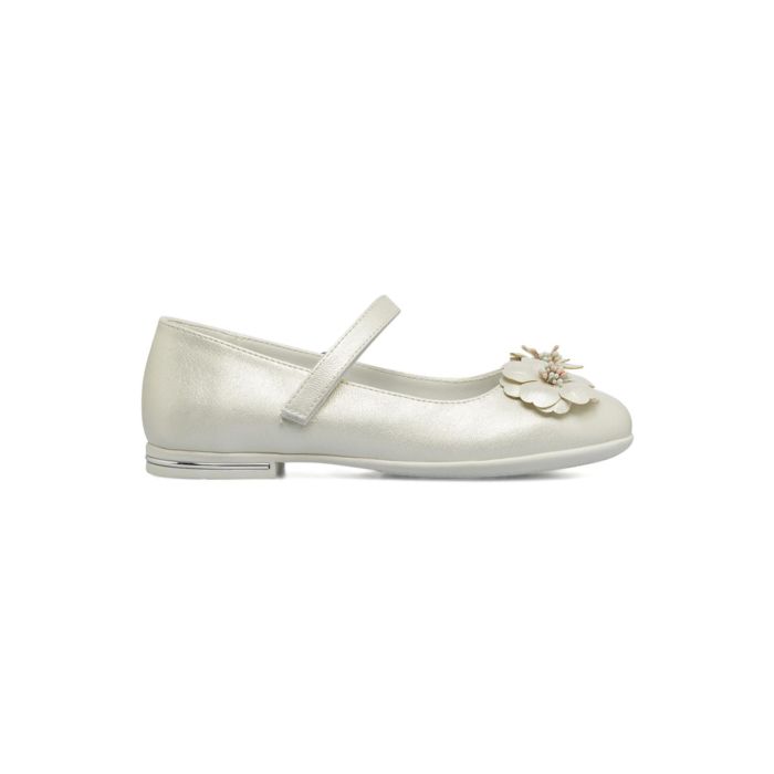 Ballerine bianche Alesya Girl da bambina con fiore e cinturino con velcro