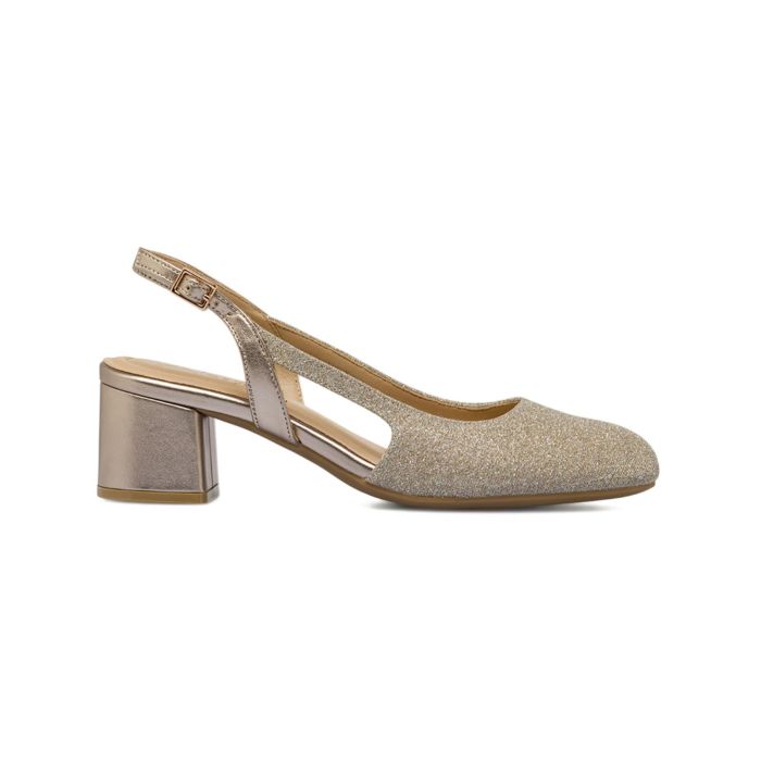 Decolletè slingback Alesya oro glitterate con tacco largo basso