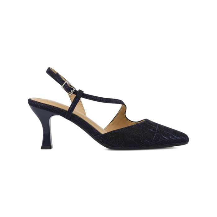 Decolletè slingback Alesya blu da donna a punta con tacco medio a rocchetto in tessuto glitter