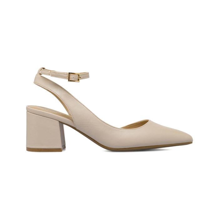 Decolletè beige Alesya da donna a punta con cinturino e tacco medio largo