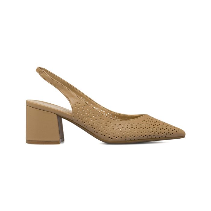 Decolletè Alesya beige laserate da donna a punta modello slingback con tacco medio largo