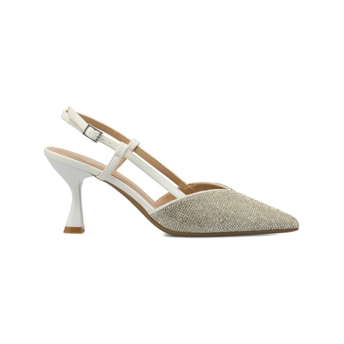 Decolletè slingback Alesya bianche da donna a punta strass con tacco alto a rocchetto