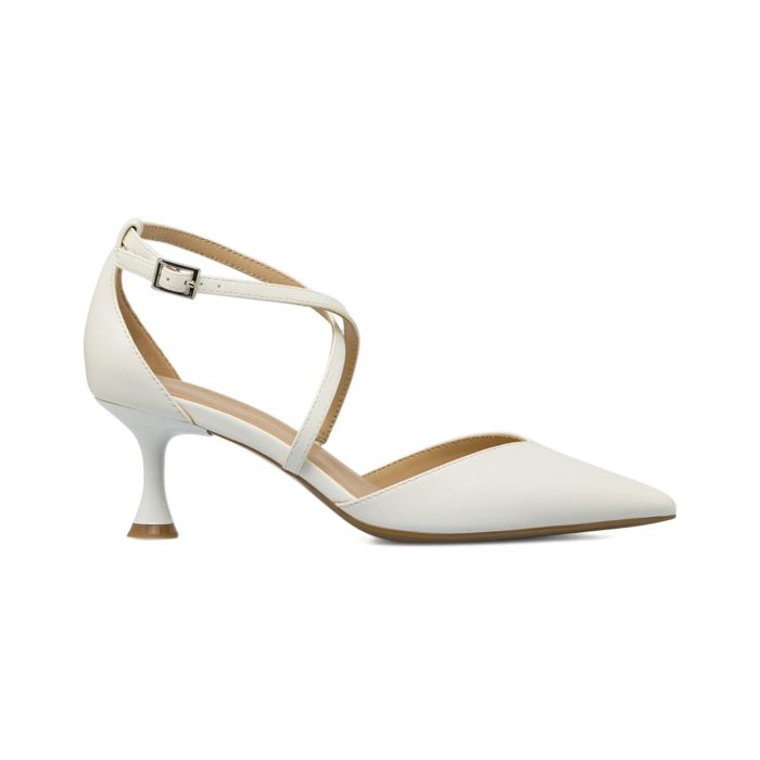 Decolletè bianche Alesya da donna a punta con cinturini incrociati e tacco basso a rocchetto