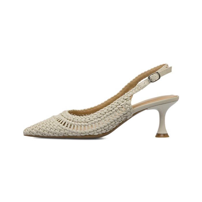 Decolletè slingback Alesya beige da donna a punta effetto intreccio con tacco basso a rocchetto
