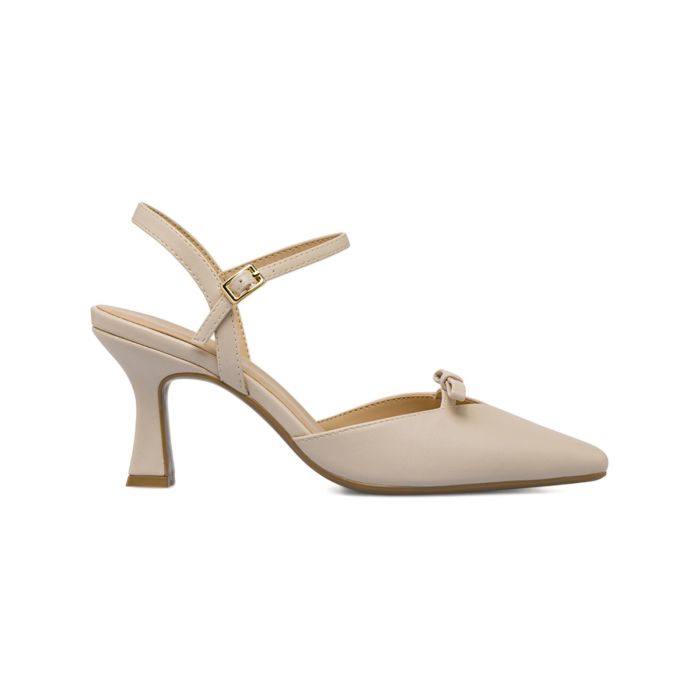 Decolletè slingback Alesya beige da donna a punta con fiocco e con tacco medio a rocchetto