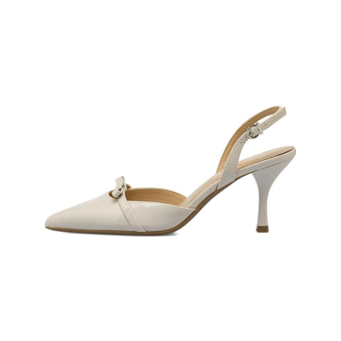 Decolletè slingback Alesya bianche da donna a punta con fiocco e con tacco alto a rocchetto