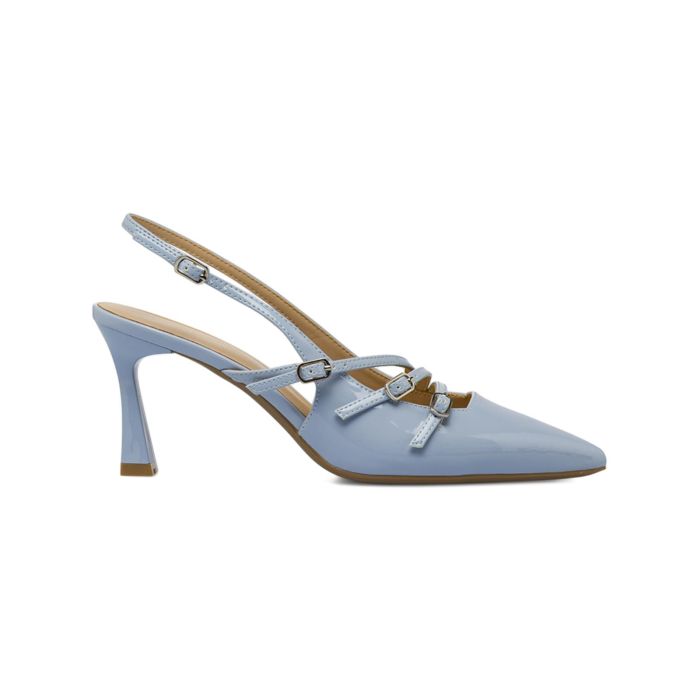 Decolletè slingback Alesya azzurre da donna a punta con cinturini e con tacco alto a rocchetto