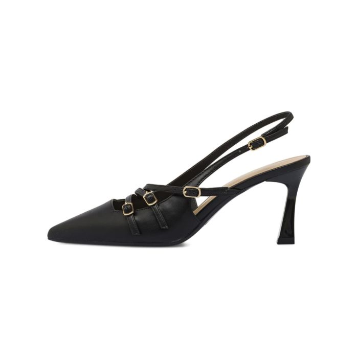 Decolletè slingback Alesya nere da donna a punta con cinturini e con tacco alto a rocchetto