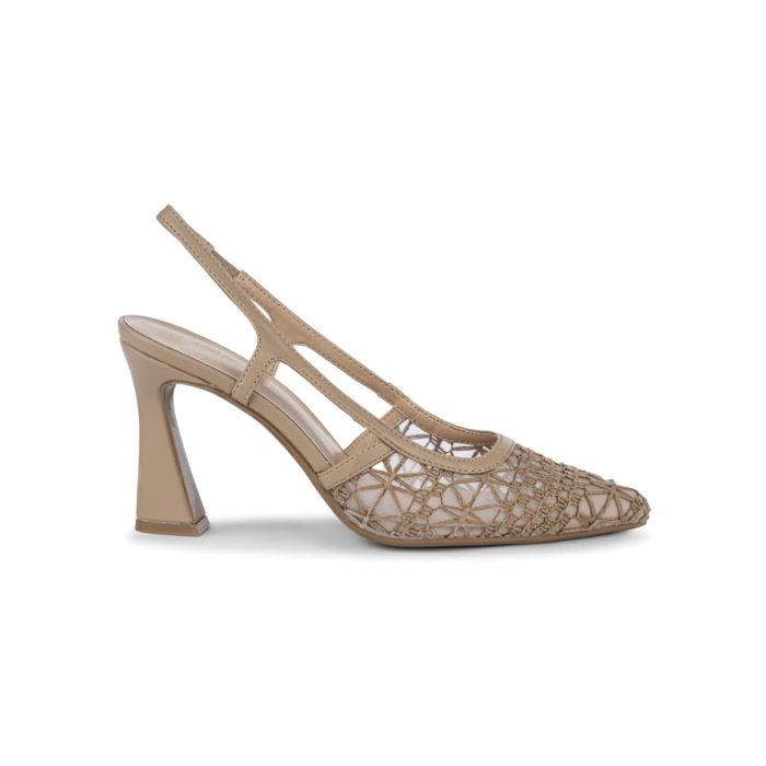Decolletè slingback Alesya beige a punta da donna con inserto in rete ricamato e tacco medio a rocchetto