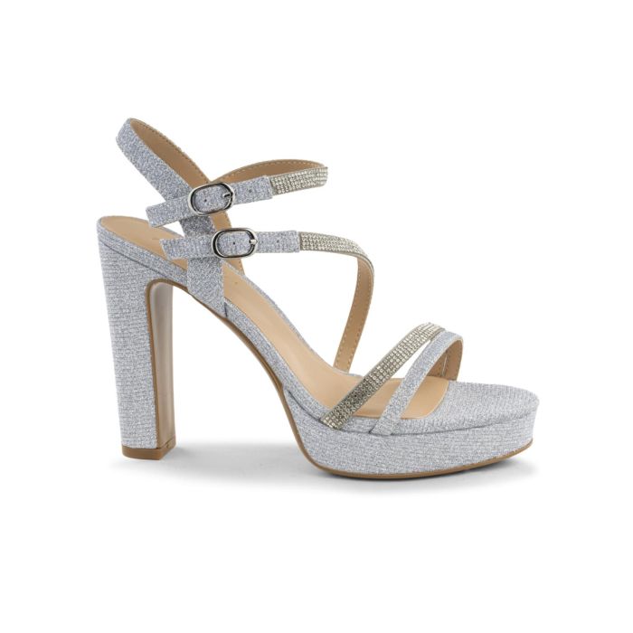 Sandali argento glitter Alesya da donna con tacco alto e plateau