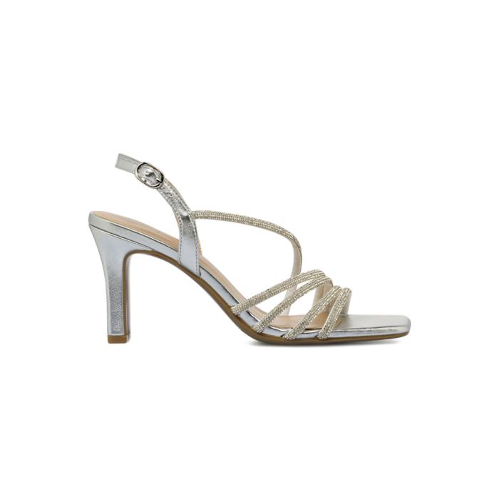Sandali argento Alesya da donna con tacco medio e cinturini con strass