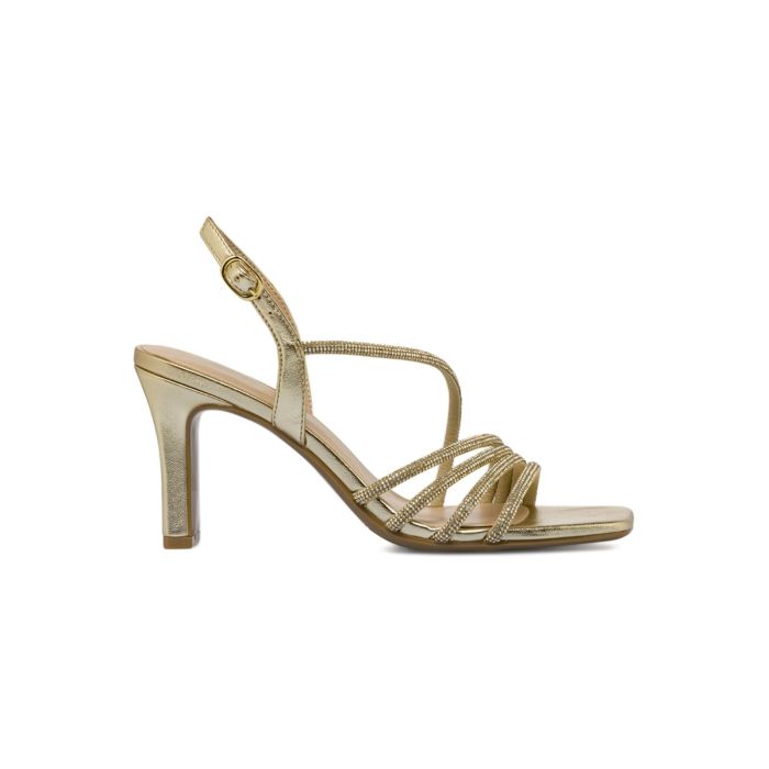 Sandali oro Alesya da donna con tacco medio e cinturini con strass