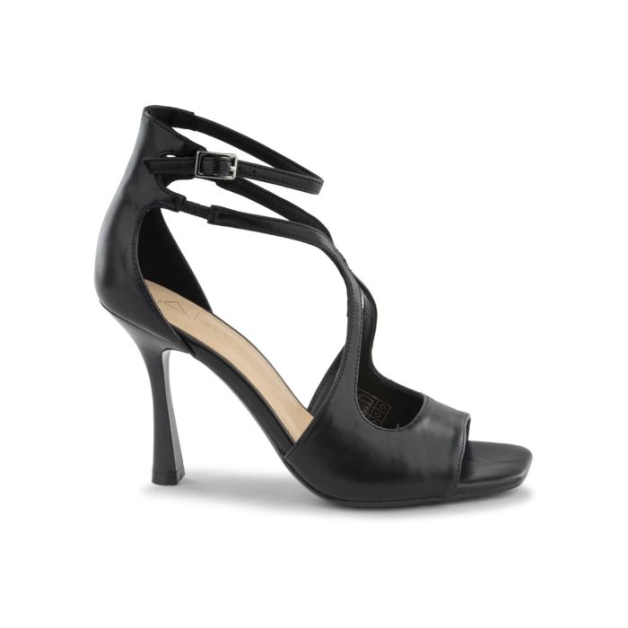 Sandali neri Alesya da donna con tacco alto e cinturini incrociati