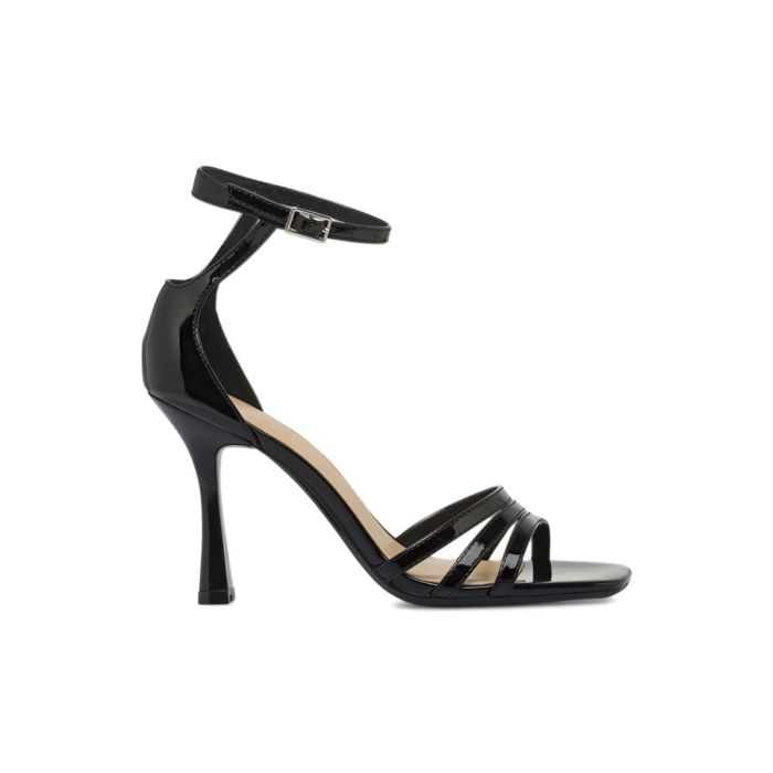 Sandali neri lucidi Alesya da donna con tacco alto e cinturino