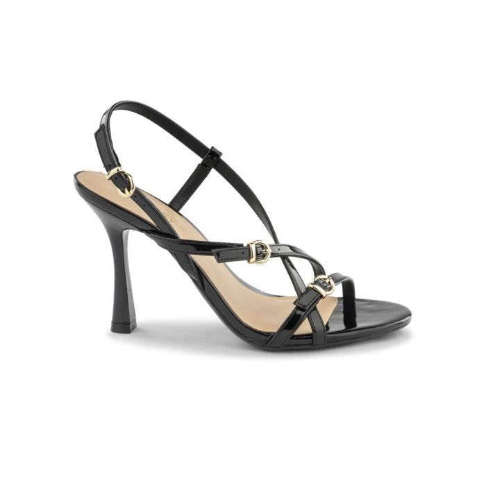 Sandali neri lucidi Alesya da donna con tacco alto e cinturini