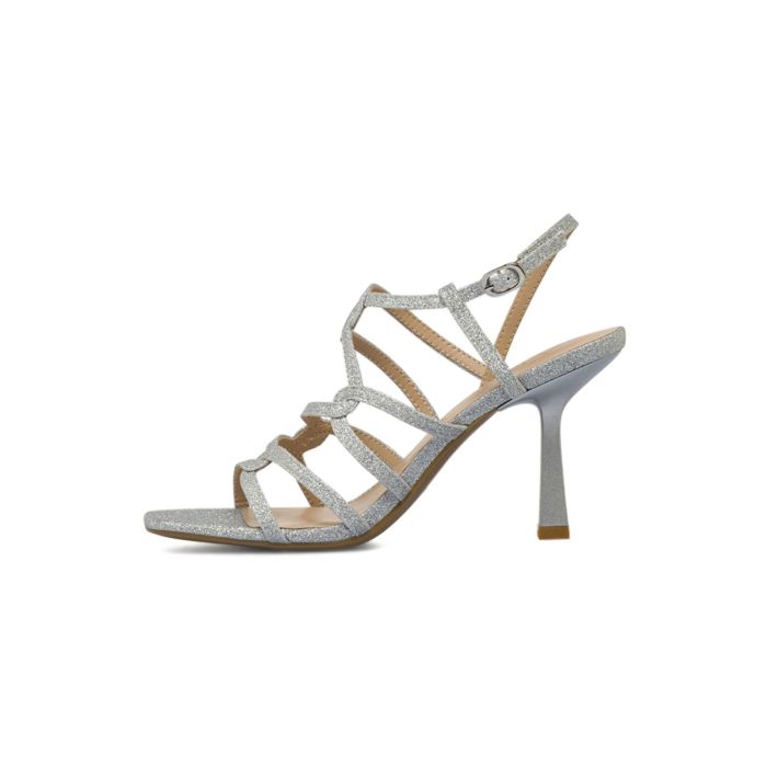 Sandali argento glitter Alesya da donna con tacco alto e gabbia