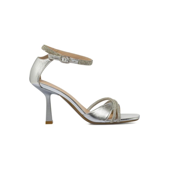 Sandali argento Alesya da donna con tacco alto e cinturino con strass