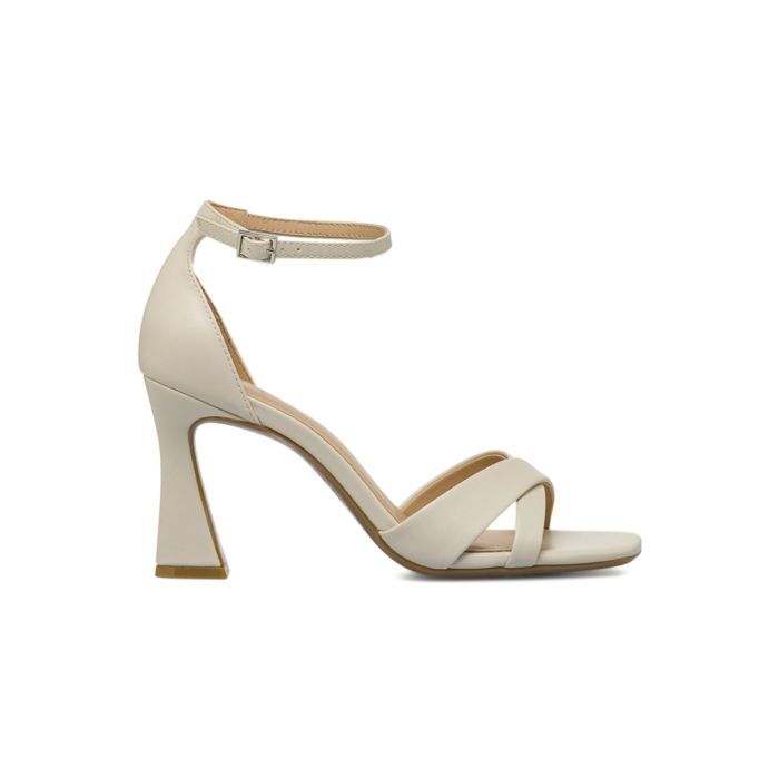 Sandali bianchi Alesya da donna con tacco largo a rocchetto e cinturino