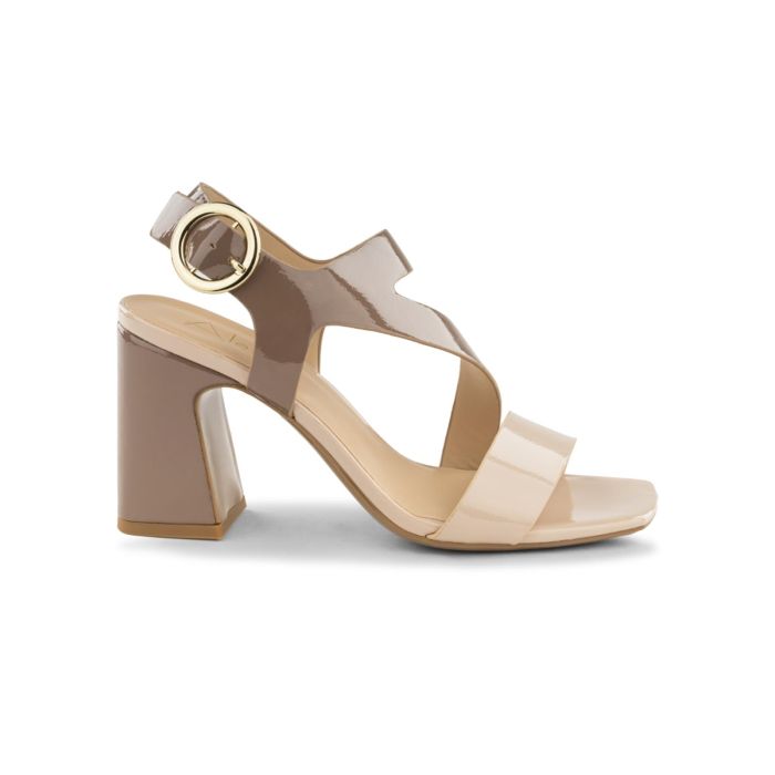 Sandali rosa e marroni lucidi Alesya da donna con tacco alto largo