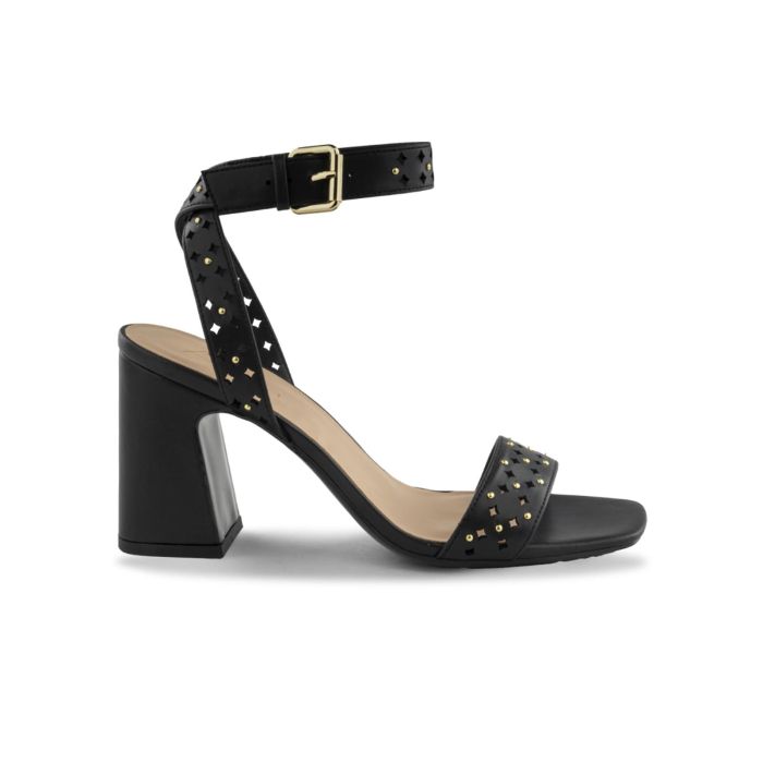 Sandali neri Alesya da donna con tacco alto largo e cinturini con borchie