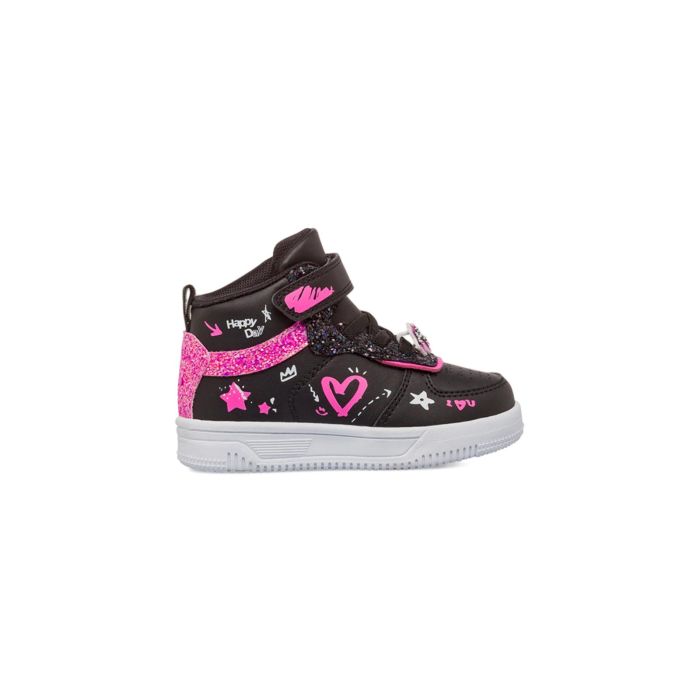 Sneakers alte nere da bambina con disegni e velcro