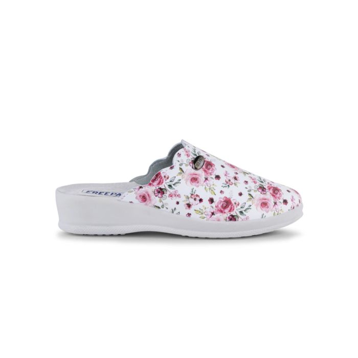 Ciabatte donna sanitarie bianche stampa floreale con zeppina