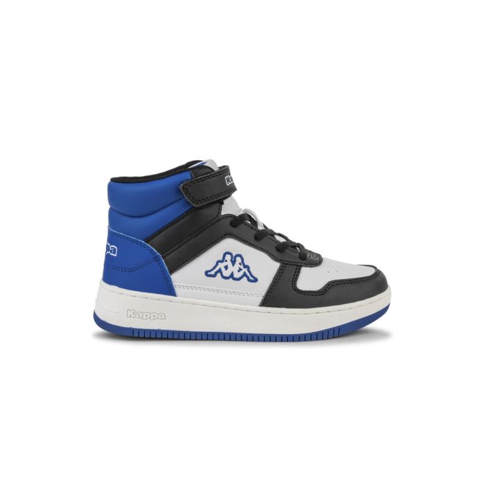 Sneakers alte bambino da basket bianche e blu con velcro