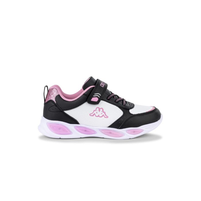 Sneakers bambina da ginnastica bianche e nere con luci