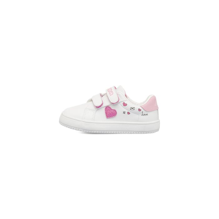 Sneakers tennis bianche Kappa da bambina con doppio strappo e disegni cuore