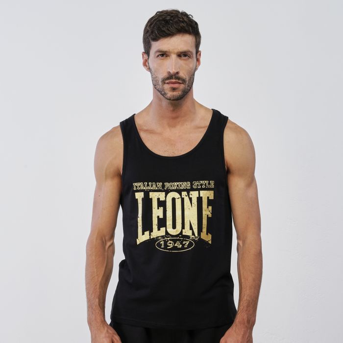 T-shirt nera sportiva da uomo senza maniche con logo