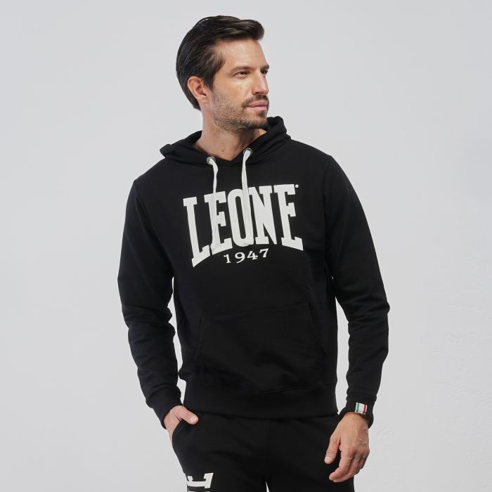 Felpa sportiva nera da uomo con cappuccio e maxi logo