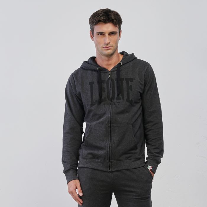 Felpa sportiva grigia da uomo con cappuccio e maxi logo