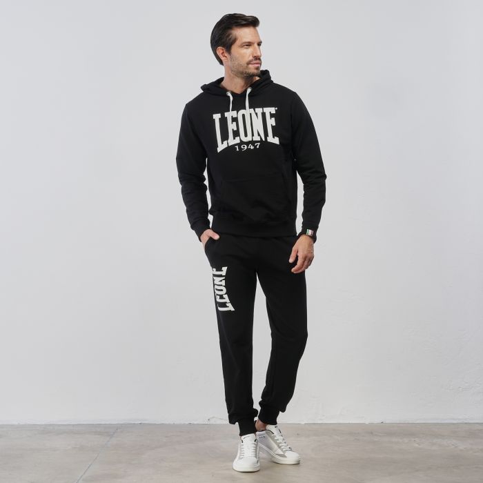 Pantaloni lunghi neri sportivi da uomo con polsini e maxi logo