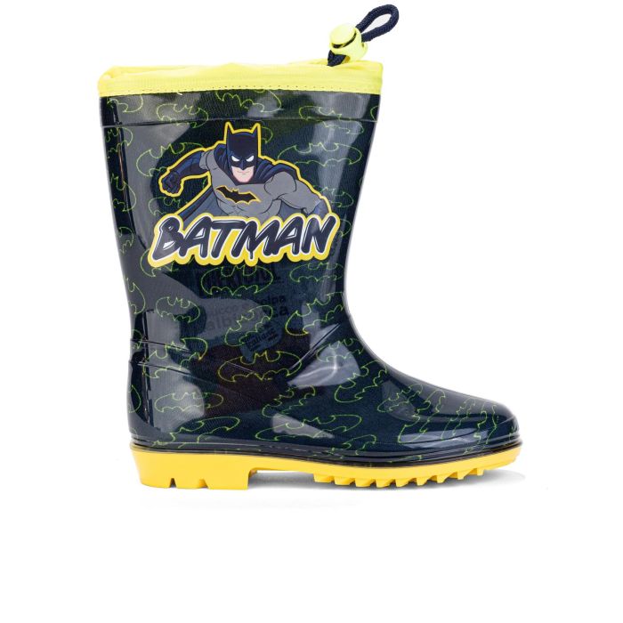 Stivaletti neri bambino da pioggia in gomma stampa cartoon Batman