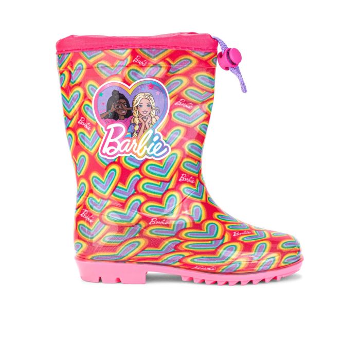 Stivaletti rosa bambina da pioggia in gomma stampa cartoon Barbie